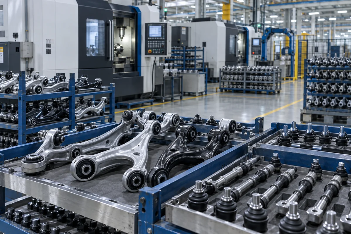 Chassis parts in a modern automotive component factory